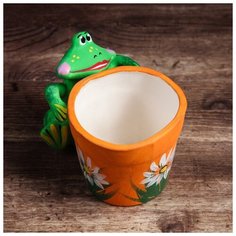 Горшок для цветов "Лягушка" 11 см МИКС 1860863 Керамика ручной работы