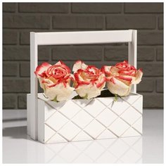 Кашпо деревянное "Эллада большая, сетка", с ручкой, белый, 25×12,5×10(25) см 5274066 Сима ленд