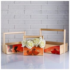 Набор кашпо деревянных подарочных Капоне "Любовь на двоих", 3 в 1, ручка 4743931 Сима ленд