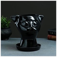 Фигурное кашпо "Голова кошки" 21х23см черное 5094178 Хорошие сувениры