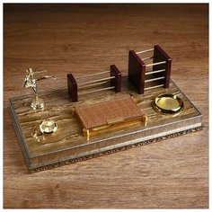 Набор настольный 5в1 (визитница,карандашница,скреп.,лоток для бумаги,часы) каратист 23*43см 1527978 Сима ленд