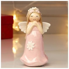 Сувенир керамика "Девочка-ангел в розовом платье с белыми цветами" 10,8х6,5х7,5 см 4825464 Сима ленд