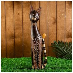 Фигурка дерево "Кот хвост трубой в ошейнике" выс. 60 см 666158 Сима ленд