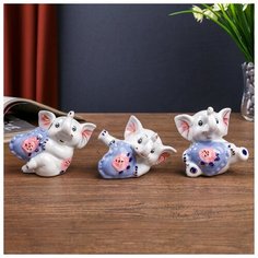 Сувенир керамика "Слонята с сердечками" набор 3 шт 6,5х7х5 см 4009277 Сима ленд