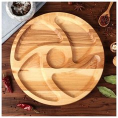 Тарелка-доска для закусок и нарезки "Италия", с соусником, d-30 см, массив ясеня 5461878 Доброе дерево