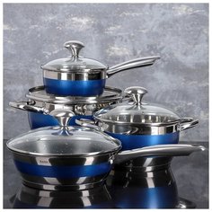 Набор посуды 4 предмета "Блу": кастрюли 5,1/3,2л, ковш 1,6 л, сотейник с а/п 3,4 л 3899466 Сима ленд