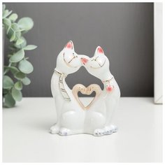 Сувенир керамика "Кот в галстуке и кошка с сердечком" цветные 12х8,5х4,5 см Сима ленд