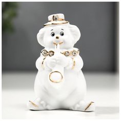 Сувенир керамика "Клоун-трубач" белый с золотом 9,5 см 5182140 Сима ленд