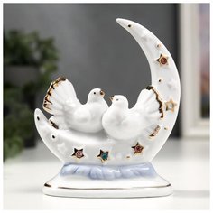 Сувенир керамика "Белые голуби с месяцем" с золотом, стразы 12 см 5182147 Сима ленд