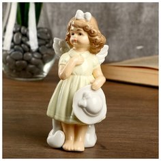 Сувенир керамика "Девочка-ангел в светло-жёлтом платье с белой шляпкой" 14,3х6,3х6,5 см 4071166 Сима ленд