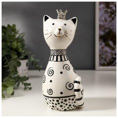 Сувенир керамика "Кошечка в короне, с узорами" бело-чёрный с золотом 20,5х8,7х9,2 см 4847524 Сима ленд