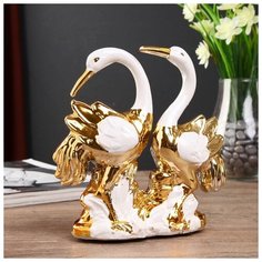 Сувенир керамика "Две белых цапли с золотыми крыльями" 16х15,7х5,3 см 4444821 Сима ленд
