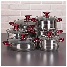 Набор 6 предметов "Виктори 2" кастрюли 1,9/2,7/3,6/6,1л, ковш 1,9л, сотейник 24х6,5 см а/п 3599604 Сима ленд