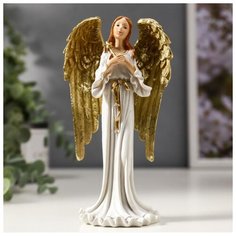 Сувенир полистоун "Девушка ангел-хранитель с золотыми крыльями, в белом платье" 16х8х5 см 4838697 Сима ленд