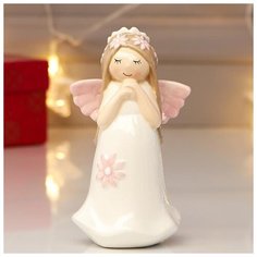 Сувенир керамика "Девочка-ангел в белом платье с розовыми цветами" 10,8х6,5х7,5 см 4825465 Сима ленд