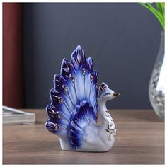 Сувенир керамика "Павлин с цветами на грудке" синий, стразы 12,5х11,5х6,5 см 4559569 Сима ленд