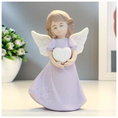 Сувенир керамика "Ангел-девочка в сиреневом платье с сердцем" лак 12х4,8х7,5 см 2588108 Сима ленд