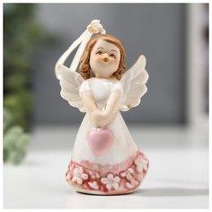 Сувенир керамика подвеска "Ангел-девочка в платье с цветами, с сердцем" 9,3х3,6х5,5 см 4059449 Сима ленд