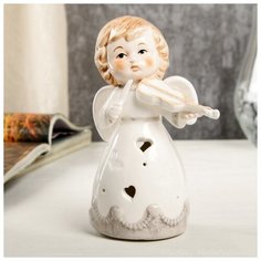 Сувенир керамика свет "Ангел-малыш в платье с серыми оборками, со скрипкой" 13х6,7х7,7 см 4059461 Сима ленд