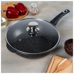 Сотейник Гранит 28*8,2см пластик. ручка, стекл. крышка 4895924 Горница