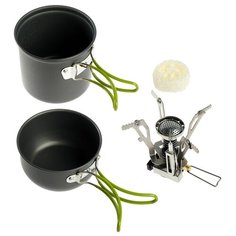 Набор посуды туристический + газовая плита, губка-люфа 4280850 Сима ленд