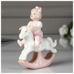 Сувенир керамика "Малышка в розовом платьице на лошадке-качалке" 13х11,5х6 см 4838731 Сима ленд