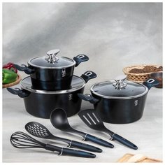 Набор посуды 10 пр Aquamarine Edition 3 кастр, 3 стекл. кр, 4 кух инст 6073101 Berlinger Haus