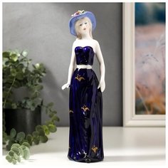 Сувенир керамика "Девушка в шляпке с цветами в синем платье" 30х8,5х6 см 1971433 Сима ленд