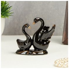 Сувенир керамика "Лебедь с лебёдушкой" чёрный с золотом 8,5х4х6,5 см 4559559 Сима ленд