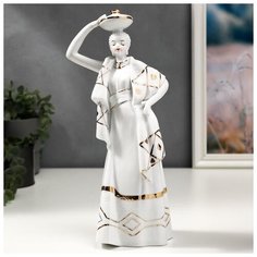 Сувенир керамика "Африканка с кувшином на голове" белый с золотом 28х8х12,5 см 4811149 Сима ленд