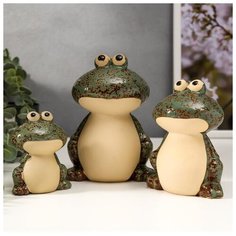 Сувенир керамика "Удивлённые лягушки" набор 3 шт 9х7х4,5, 13х9,2х5,5, 16х11,5х7 см 5078136 Сима ленд