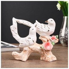 Сувенир керамика "Длиннохвостые синицы на бревне с цветами" 16х15,5х6 см 4444829 Сима ленд