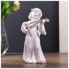 Сувенир керамика под фарфор "Ангел с музыкальным инструментом" белый с золотом 15х8х7 см 2296246 Сима ленд
