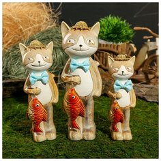 Сувенир керамика "Семейство котов-рыболовов" набор 3 шт 22х8х8 см 3742818 Сима ленд