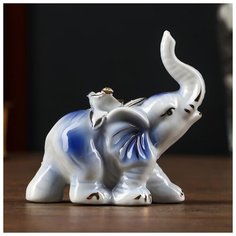 Сувенир керамика "Слонёнок с розой на спине" синий с золотом, страза 9х9х3,8 см 4825562 Сима ленд