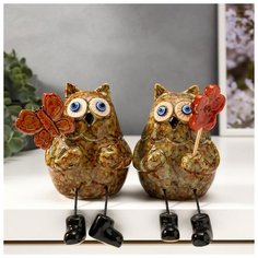 Сувенир керамика "Совушки с цветочком/бабочкой" набор 2 шт 14,5х8,5х6 см 5070160 Сима ленд