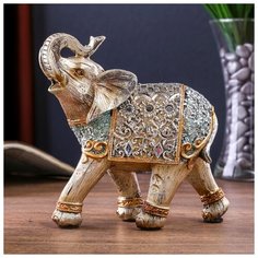 Сувенир полистоун "Серебристый слон в ажурной бирюзовой попоне с цветами" 15,4х6,7х14,5 см 3676925 Сима ленд