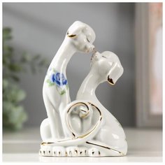Сувенир керамика "Два песика хвостики сердечком" синие цветы 12,5х8,5х4,5 см 256527 Сима ленд
