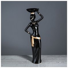 Сувенир-статуэтка средняя "Эфиопка с тарелкой", цвет чёрный 7*12*32 см 788143 Керамика ручной работы