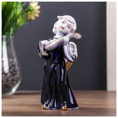 Сувенир керамика под фарфор "Ангел с музыкальным инструментом" кобальт 15х8х7 см 2296245 Сима ленд