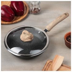 Сковорода кованая Huochu 20х4,5см , стеклянная крышка, индукция 4674920 Сима ленд