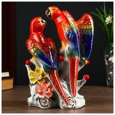 Сувенир керамика "Два попугая Ара на ветке с цветами" 29,5х10,8х20,7 см 4822390 Сима ленд