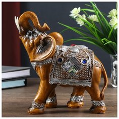 Сувенир полистоун "Слон в попоне-кольчуге с мозаикой и золотыми узорами" 21х9х19,5 см 4634965 Сима ленд