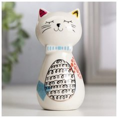 Сувенир керамика "Котик с кудрявым брюшком" цветные пятнышки 10,7х5,2х7,2 см 4847474 Сима ленд