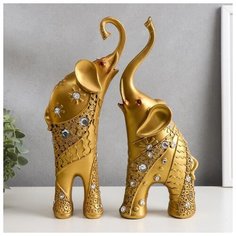 Сувенир полистоун "Золотые слоны со стразами" стразы с 2-х сторон набор 2 шт 30х20,5х6,2 см 4569056 Сима ленд