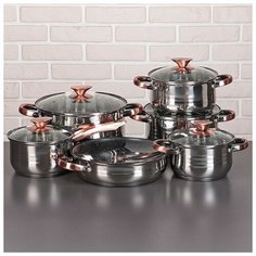 Набор 6 предметов "Омега" кастрюли 1,9/2,7/3,6/6,1л, ковш 1,9л, сотейник 24х6,5 см а/п ст.кр 3599606 Сима ленд