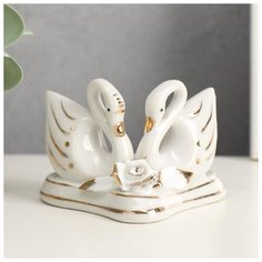 Сувенир керамика "Два лебедя с розой на сердце" белый, страза 7,5х4х6 см 566224 Сима ленд