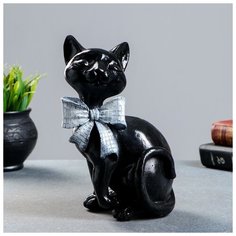Фигура "Кот с бантом сидит" черный, 23х15см 4683994 Хорошие сувениры