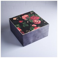 Коробка подарочная 20×20×10 см деревянная "Розы в ночи", с накладной крышкой, с печатью 4743924 Сима ленд