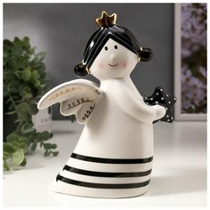Сувенир керамика "Ангелочек в короне с звёздочкой" бело-чёрный с золотом 20,3х9х15,2 см 4847523 Сима ленд